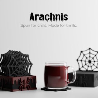 Arachnis Untersetzer-Set – Spinnennetz Untersetzer mit Spinnenhalter | Halloween Tischdeko, Gothic Home Decor